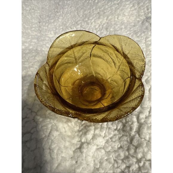 Vintage Amber Depression Glass Leaf Pedestal Bowl 3 Inch - Picture 1 of 3